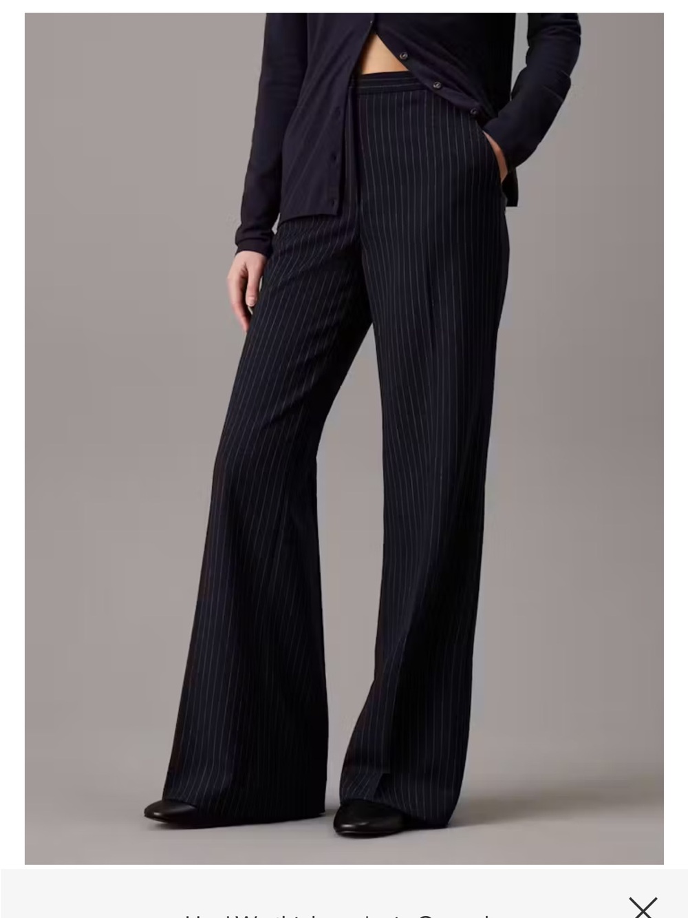 Calvin Klein Navy Pinstripe Wide-Leg High Waist High Rise Pants Trousers